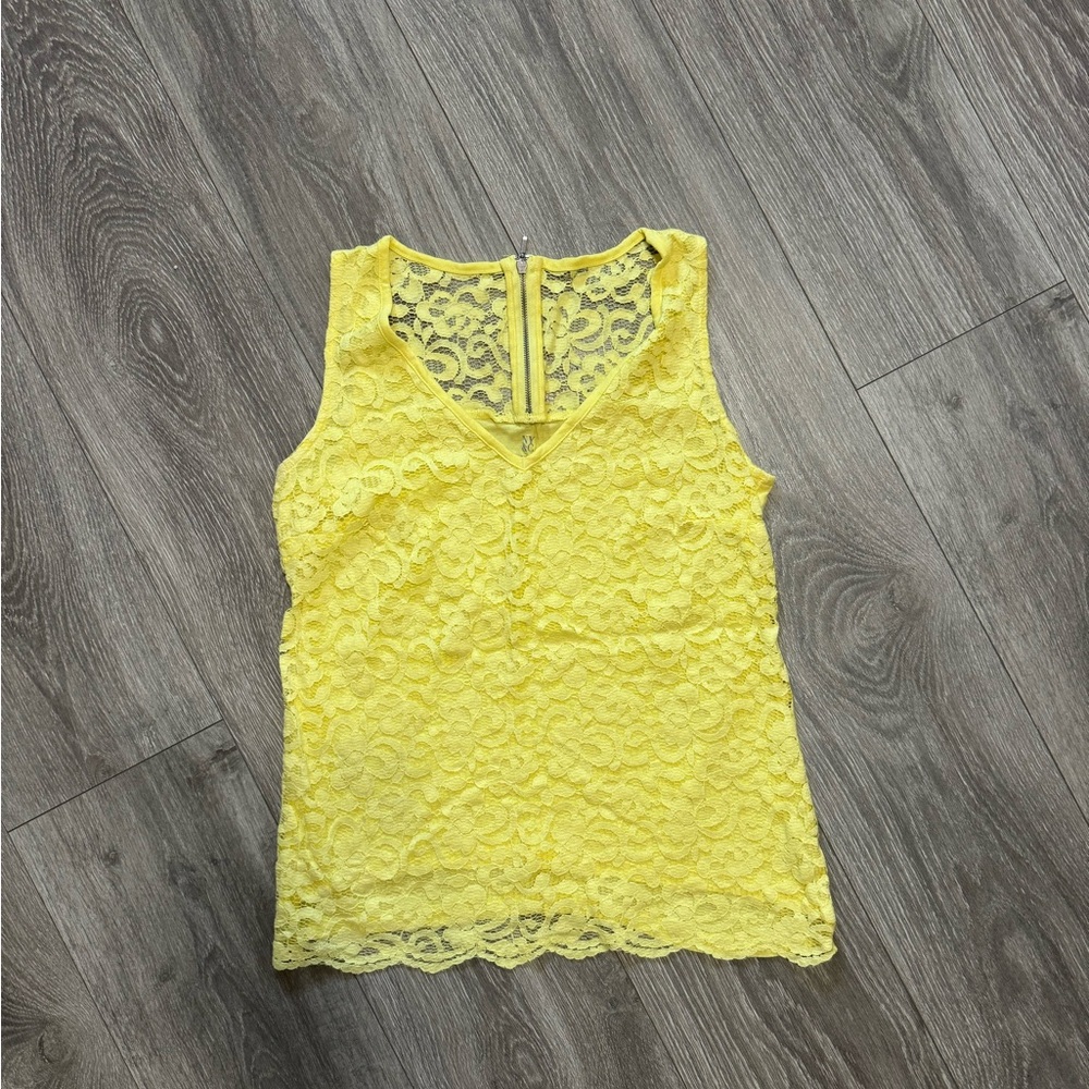 New York & Company Yellow Lace Tank Top